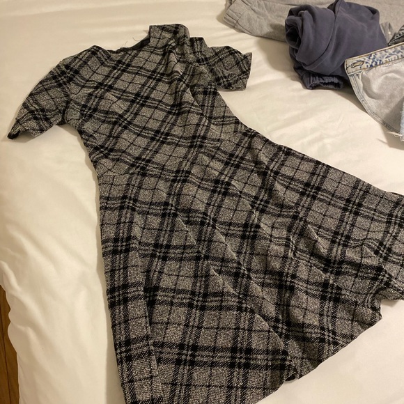 Aqua Checkered Dress Size L Women's Black and Gray - Picture 4 of 7